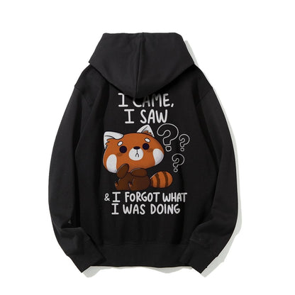 Forgetful Red Panda Printed Back Unisex Cotton Hoodie