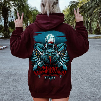 Merry Krampusnacht Printed Back Unisex Cotton Hoodie