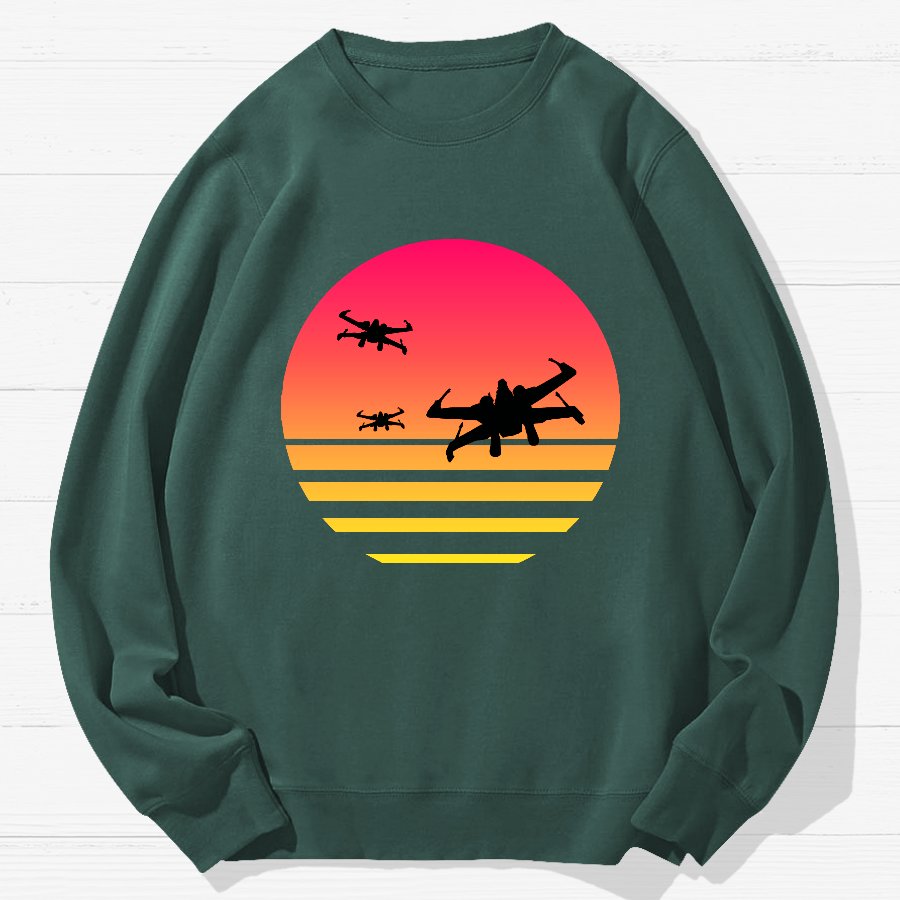 Sunset And Fighter Planes Geek Cotton Sweatshirt