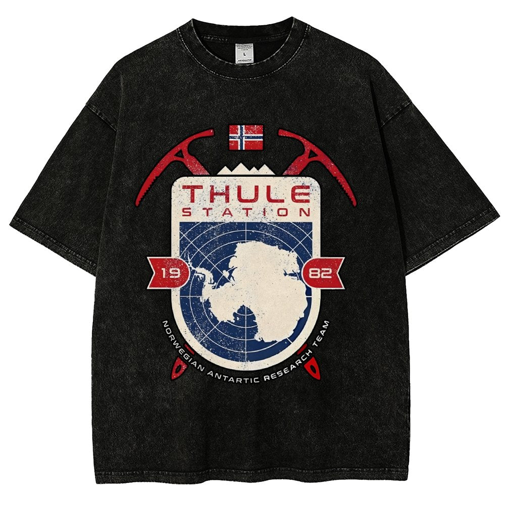 Vintage Distressed T-shirt with a Mysterious Station