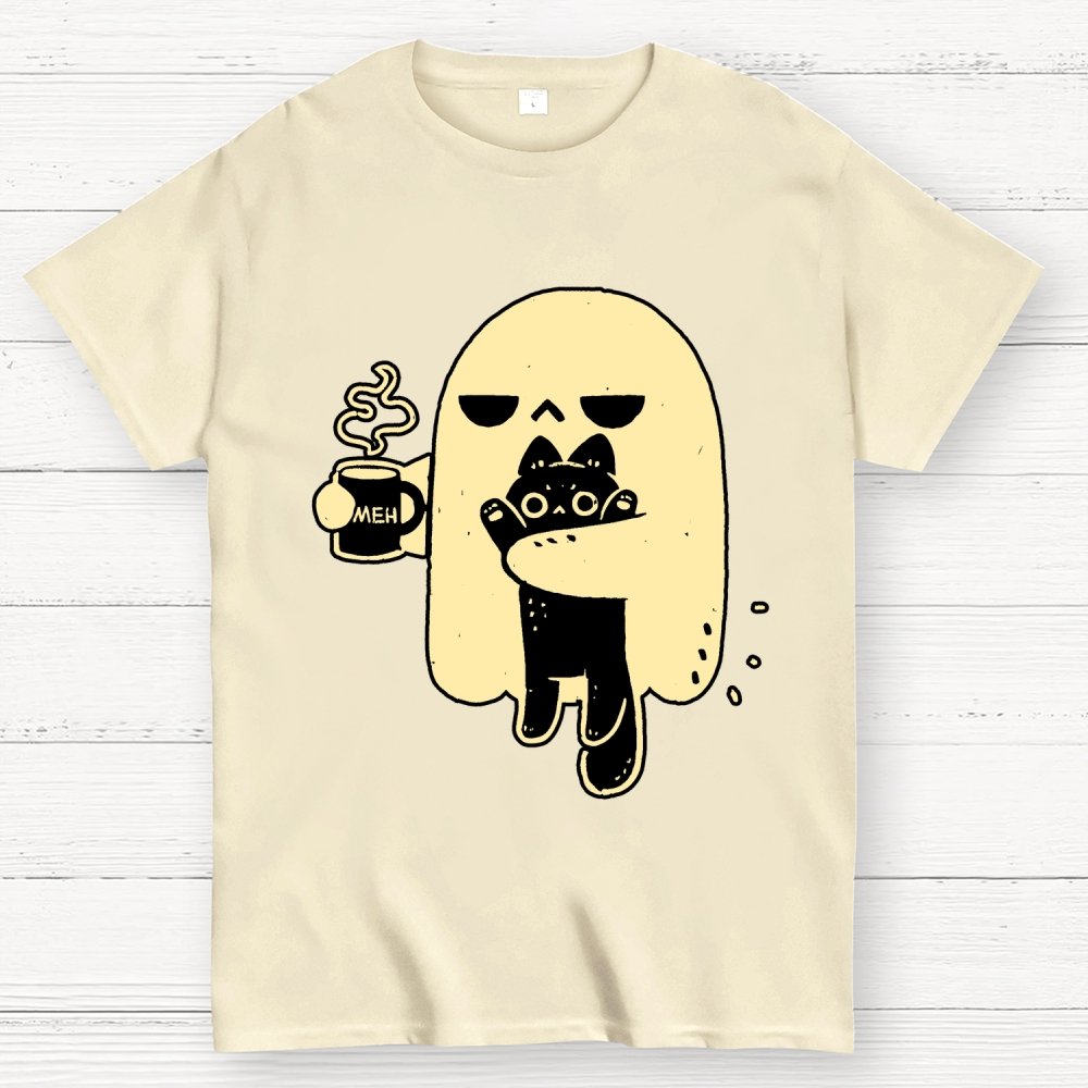Cute Ghost Holding Cat Geek T-Shirt
