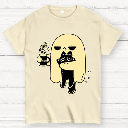 Cute Ghost Holding Cat Geek T-Shirt