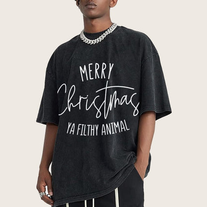 Merry Christmas Ya Filthy Animal Vintage Distressed T-shirt