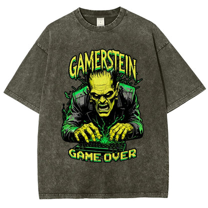 Gamerstein Game Over Funny Halloween Vintage Distressed T-shirt