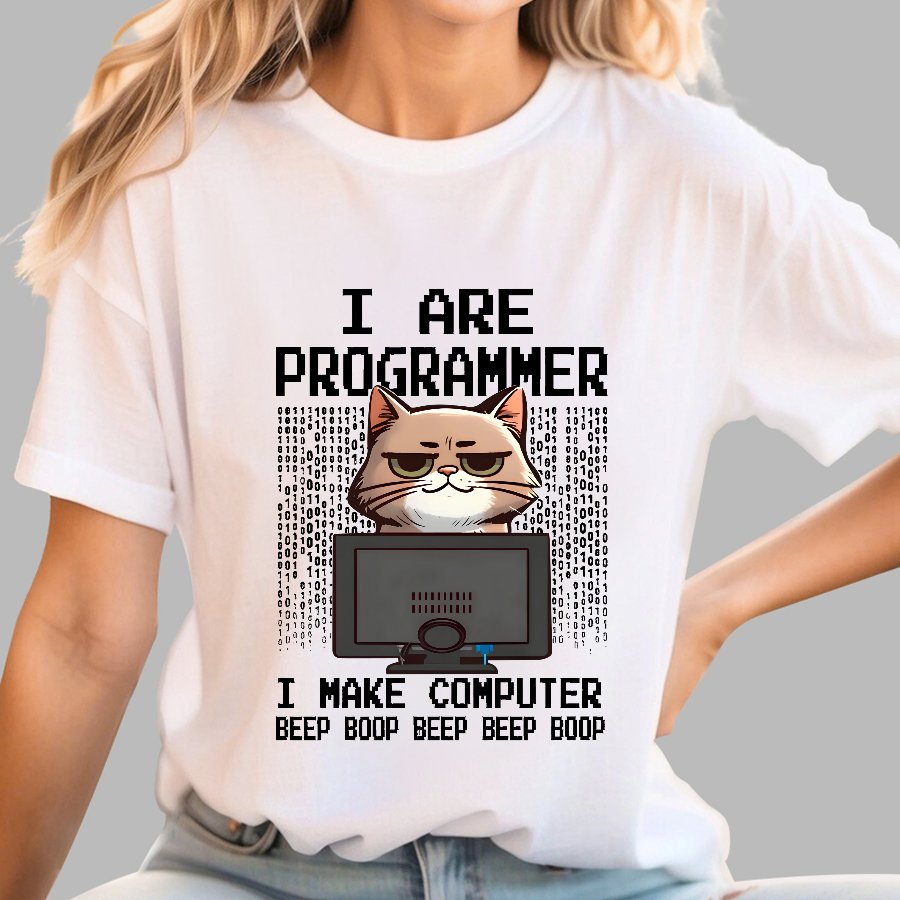 Programmer Cute Cat Coding Geeky T-Shirt