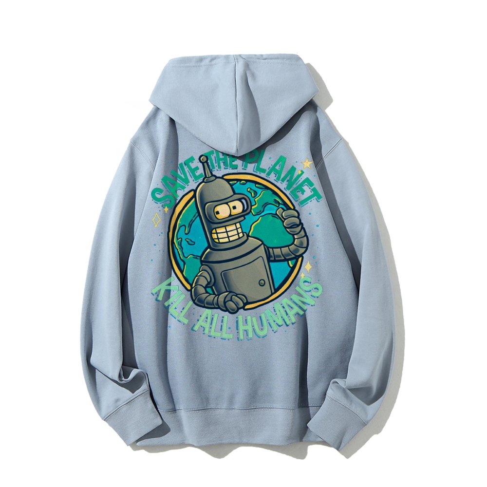 Save The Planet Kill All Humans Geek Printed Back Cotton Hoodie
