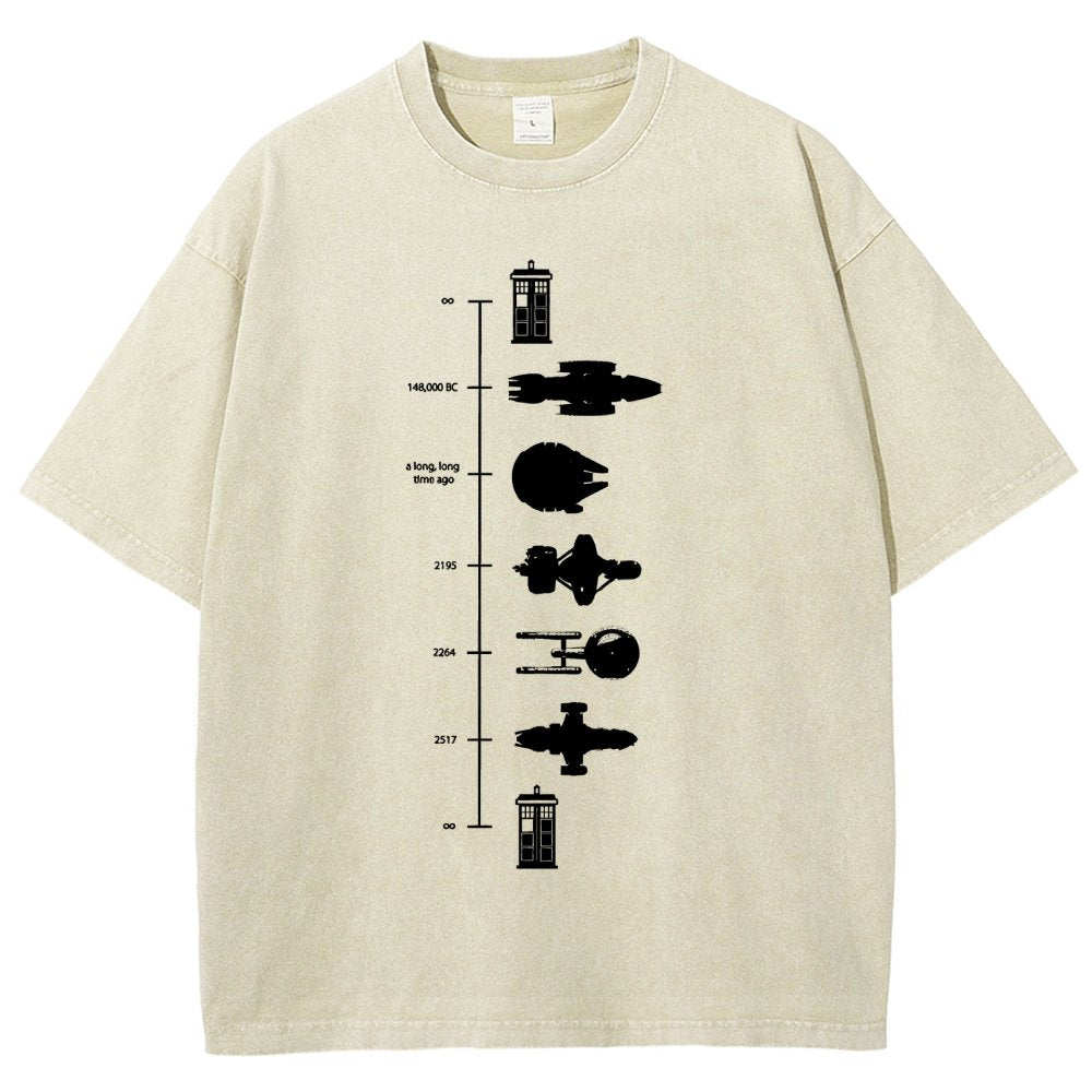 Sci-Fi Spaceship Timeline Vintage Distressed T-shirt