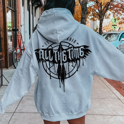 It Can't Rain All The Time Nerd Printed Back Cotton Hoodie