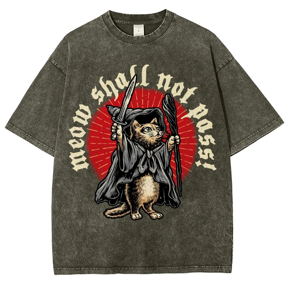 Meow Shall Not Pass Vintage Distressed T-shirt