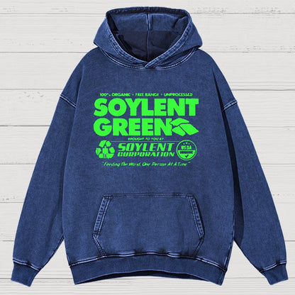 100% Organic Soylent Green Washed Vintage Distressed Hoodie