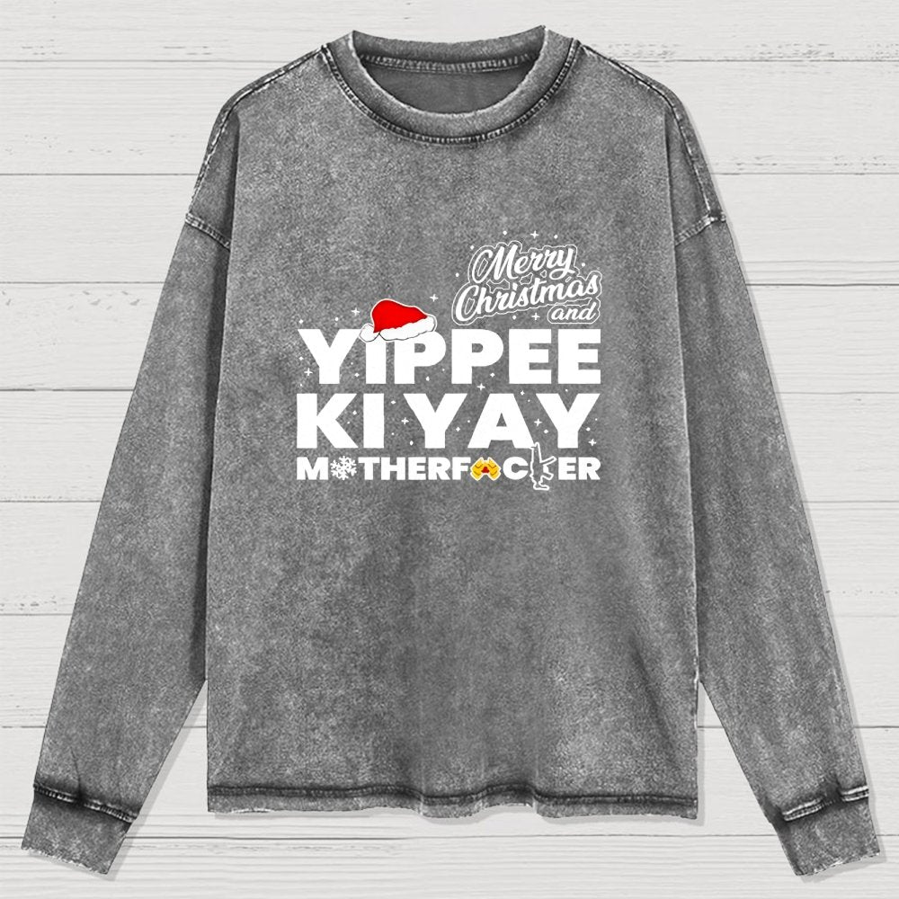 Merry Christmas And Yippee Ki Yay Motherfucker Washed Long Sleeve Tee