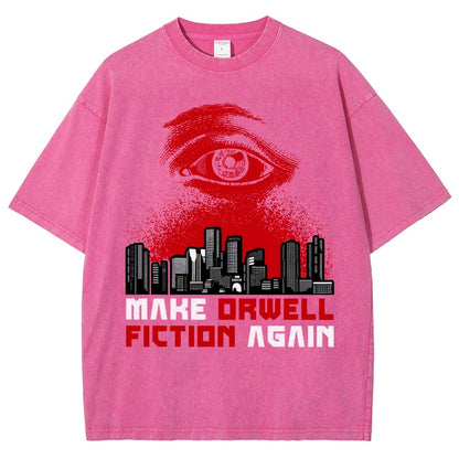 Damen Make Orwell Fiction Again Vintage Distressed T-shirt