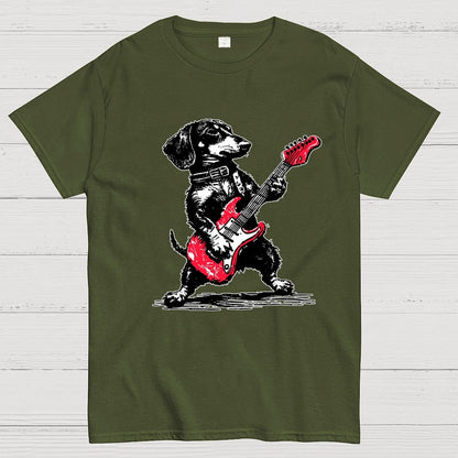 Dachshund Weenie Playing Guitar Geek T-Shirt