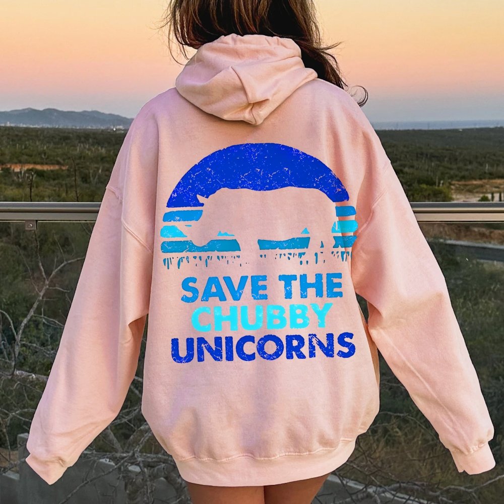 Save The Chubby Unicorns  Printed Back Unisex Cotton Hoodie