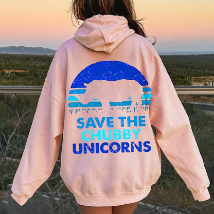 Save The Chubby Unicorns  Printed Back Unisex Cotton Hoodie