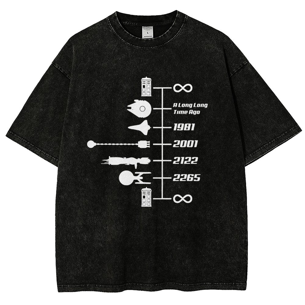 Sci-Fi Timeline Graphic  Classic Movie Spaceships  Nostalgic Space Travel Vintage Distressed T-shirt