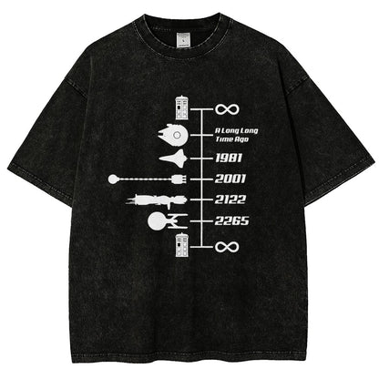 Sci-Fi Timeline Graphic  Classic Movie Spaceships  Nostalgic Space Travel Vintage Distressed T-shirt