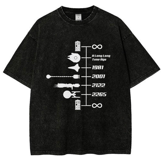 Sci-Fi Timeline Graphic  Classic Movie Spaceships  Nostalgic Space Travel Vintage Distressed T-shirt
