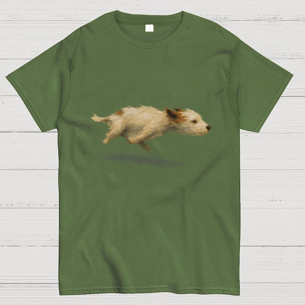 Funny Cute Running Dog Art Print Geek T-Shirt
