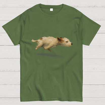 Funny Cute Running Dog Art Print Geek T-Shirt
