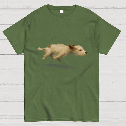 Funny Cute Running Dog Art Print Geek T-Shirt