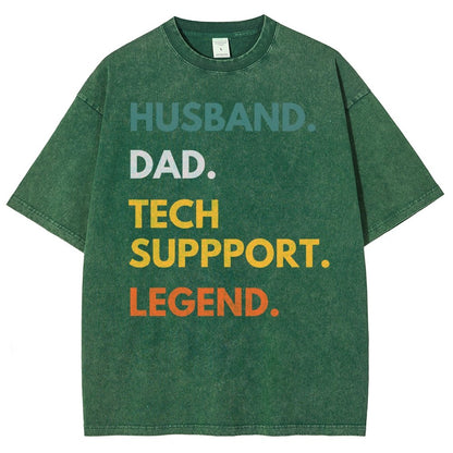 Husband Dad Tech Support Legend Funny It Father Essential Vintage Distressed T-shirt