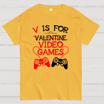 V Is For Video Games Funny Valentines Day Gamer Boy Men Gift Nerd T-Shirt