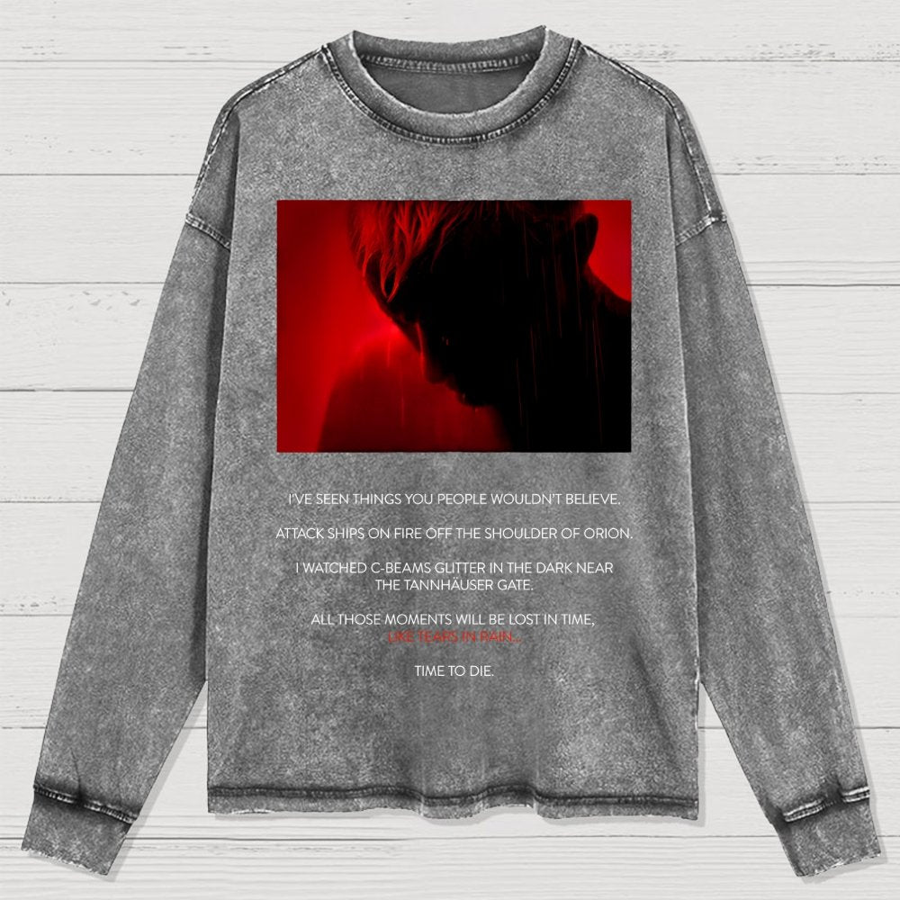 Tears in Rain-Tears in Red-Time to Die Washed Long Sleeve Tee