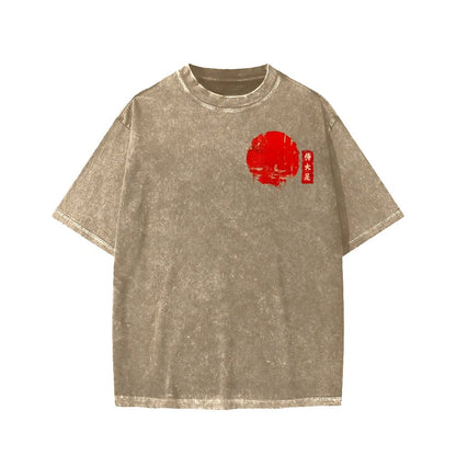 Funny Samurai Ukiyo-e Vintage Graphic Washed T-shirt