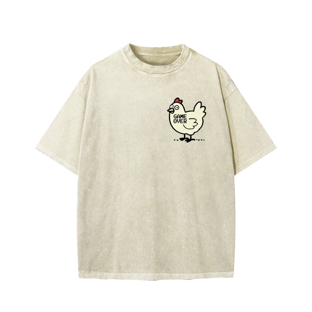 Chicken Game Don't Look At The Chicken Front And Back Printing Washed T-shirt