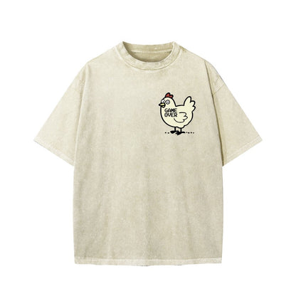 Chicken Game Don't Look At The Chicken Front And Back Printing Washed T-shirt