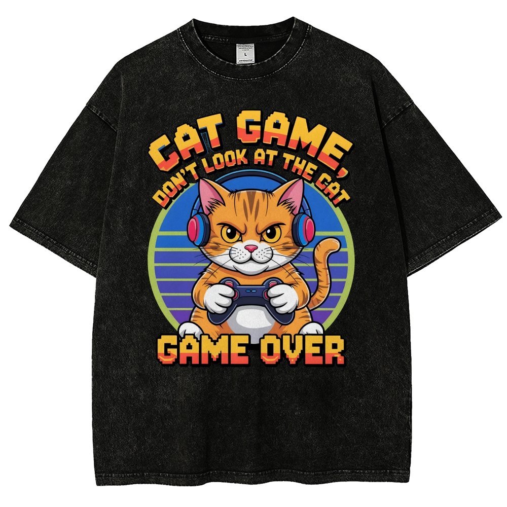 Funny Cat Game-Game Over Vintage Distressed T-shirt