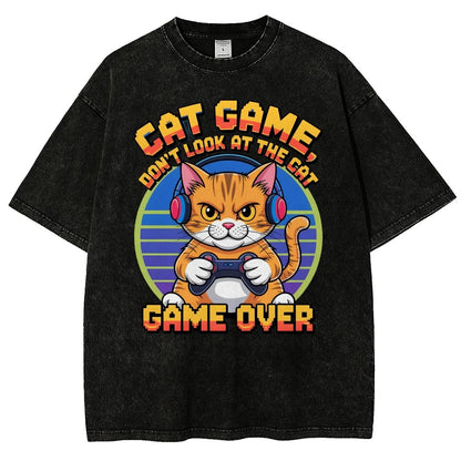 Funny Cat Game-Game Over Vintage Distressed T-shirt