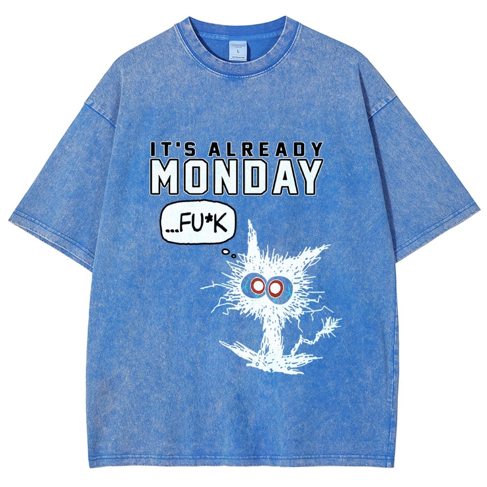 Monday Funny Cat Vintage Distressed T-shirt