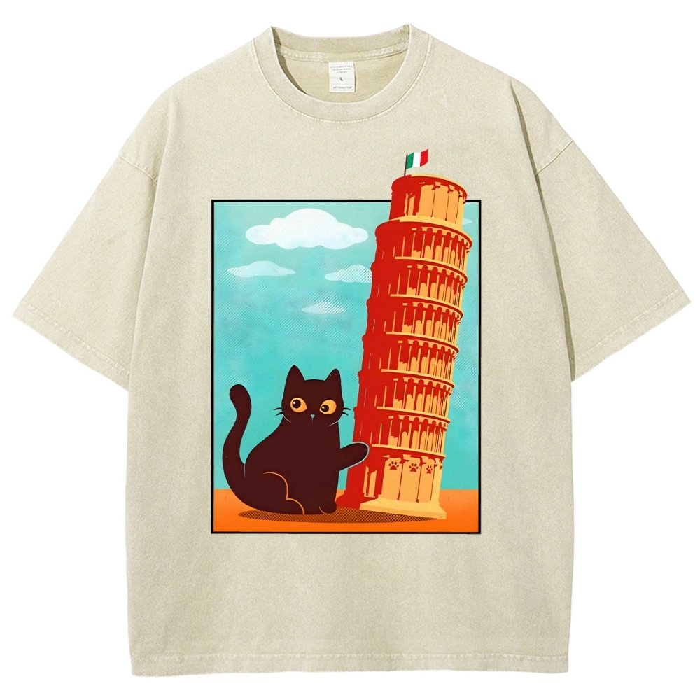 Purrfectly Tilted Funny Cat 。png Vintage Distressed T-shirt