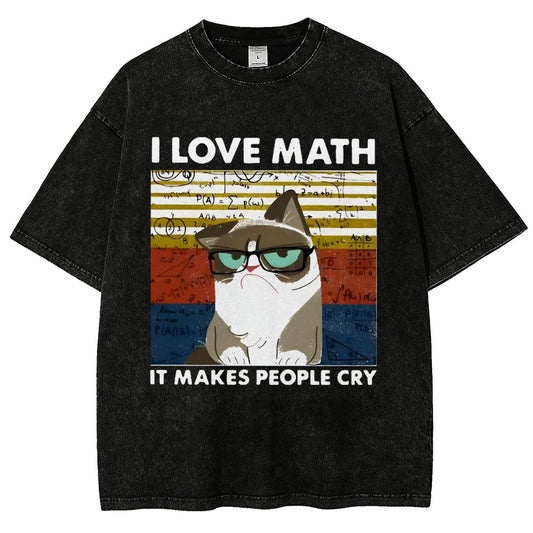 I Love Math It Makes People Cry Funny Cat Vintage Distressed T-shirt