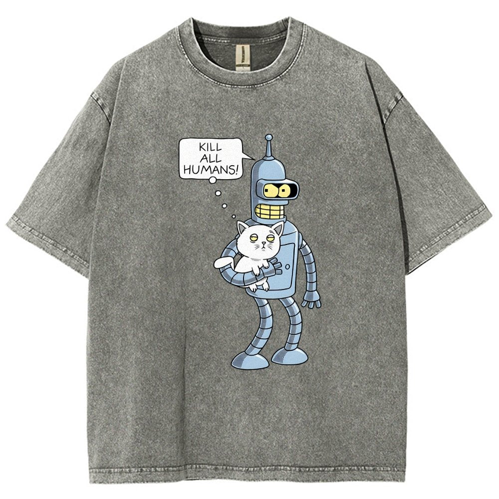 Kill All Humans! Catender Vintage Distressed T-shirt