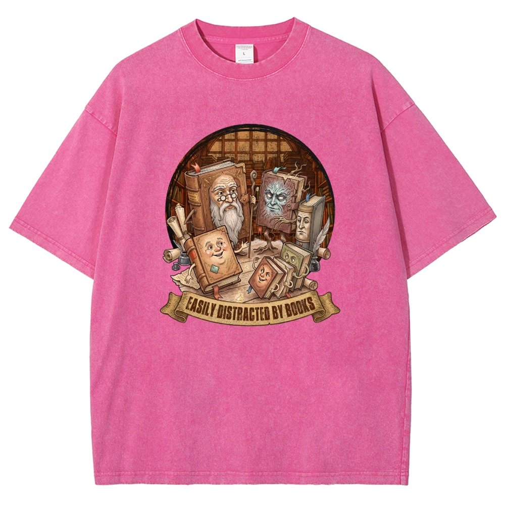 Easily Distracted By Books Vintage Distressed T-shirt