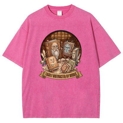 Easily Distracted By Books Vintage Distressed T-shirt