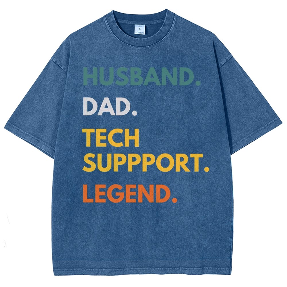 Husband Dad Tech Support Legend Funny It Father Essential Vintage Distressed T-shirt