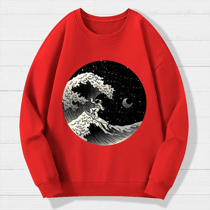 Astronaut Surfing Kanagawa Wave Geek Cotton Sweatshirt