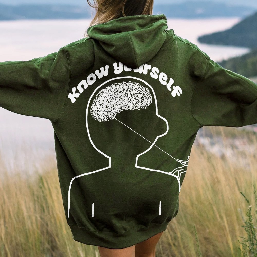 Vintage Mental Health Matters Graphic Print Printed Back Cotton Hoodie