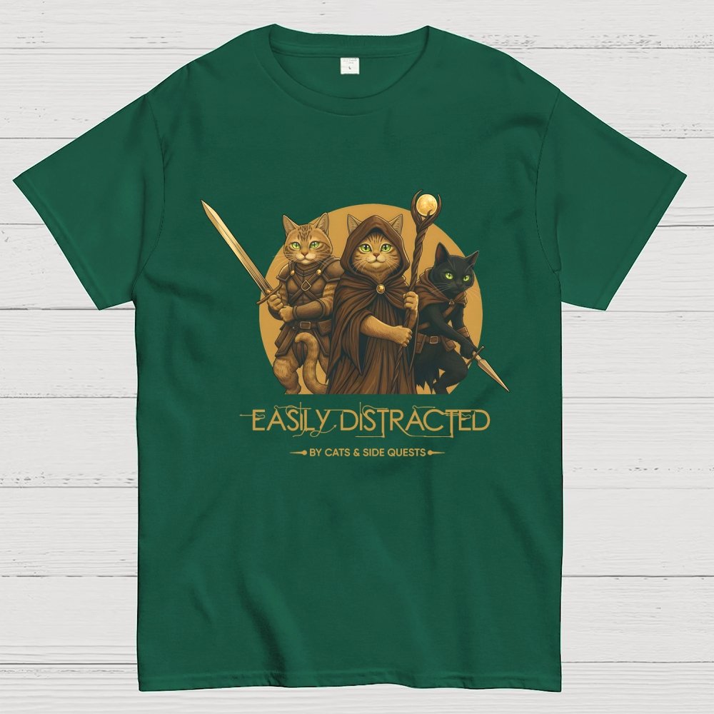 Easily Distracted By Cats And Side Quests Geek T-Shirt