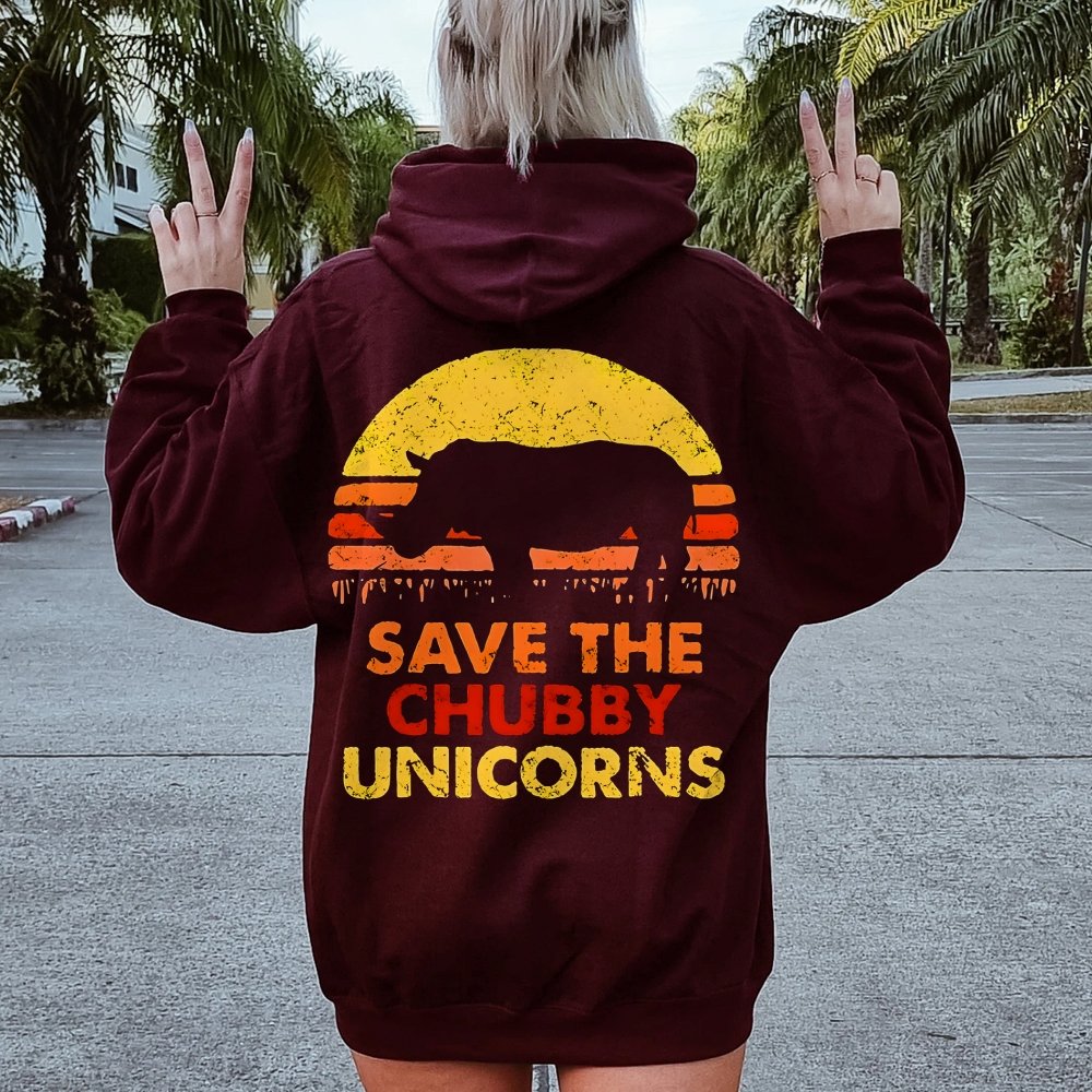 Save The Chubby Unicorns  Printed Back Unisex Cotton Hoodie