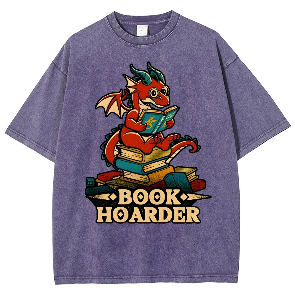 Book Hoarder Dragon Vintage Distressed T-shirt