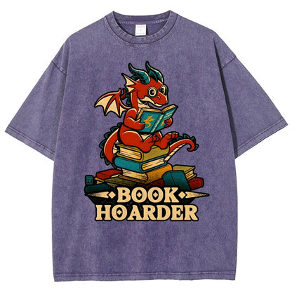 Book Hoarder Dragon Vintage Distressed T-shirt