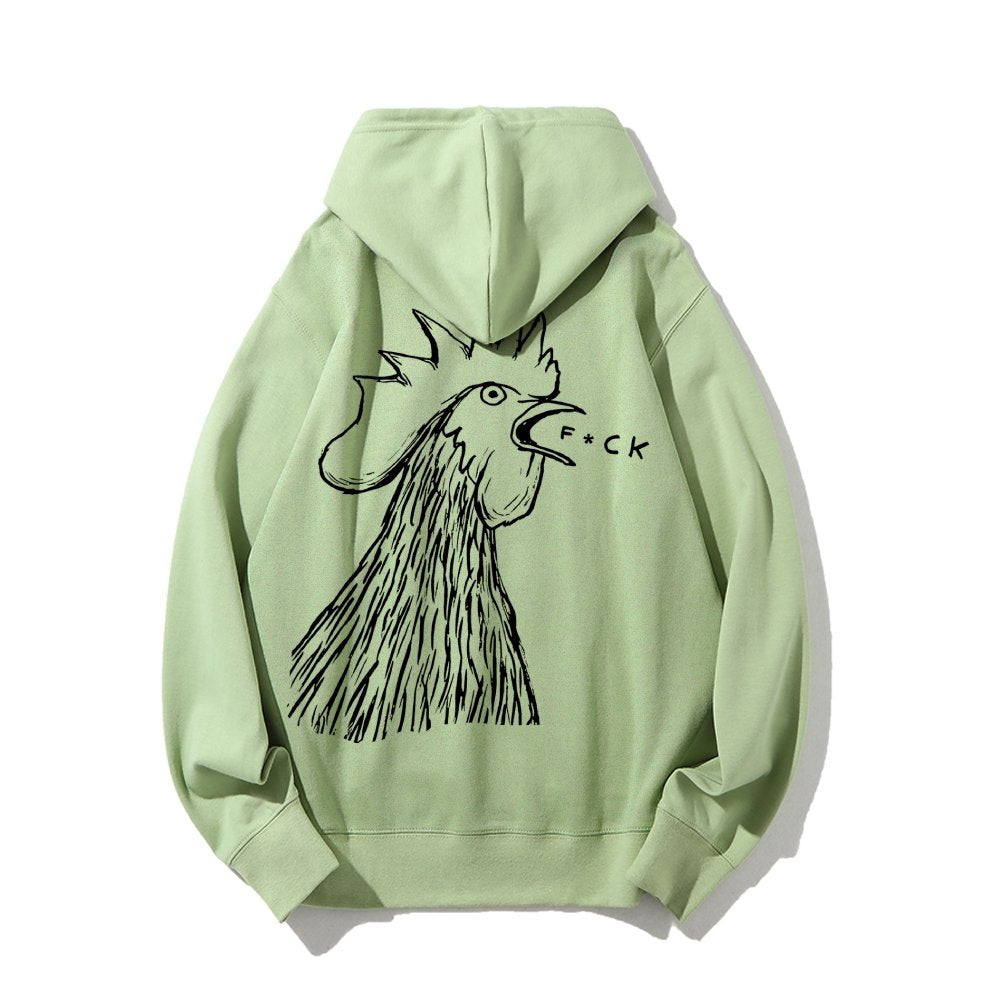 Funny Chicken  Printed Back Cotton Hoodie