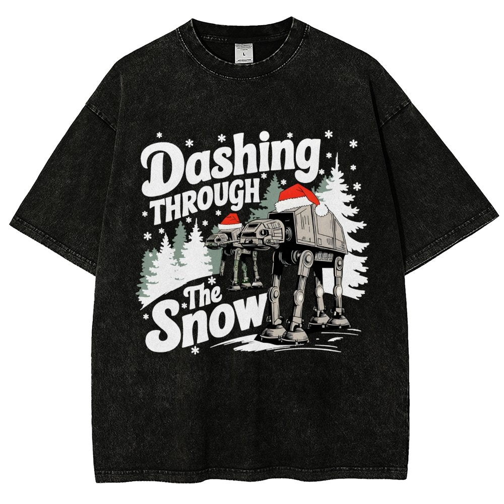 Empire Robot Dog Crosses the Snow Christmas Vintage Distressed T-shirt