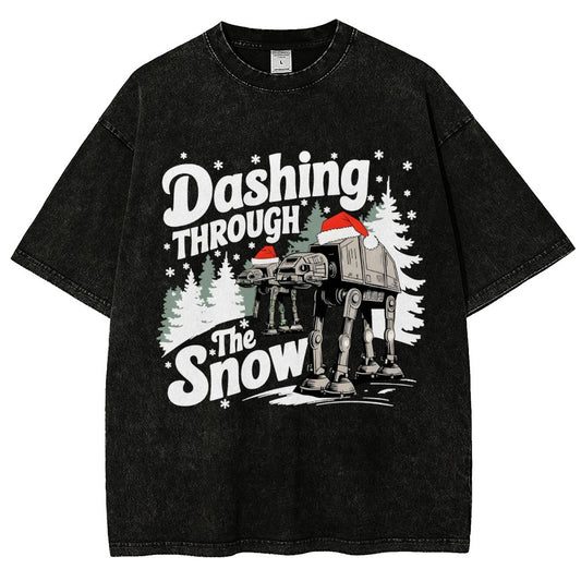 Empire Robot Dog Crosses the Snow Christmas Vintage Distressed T-shirt