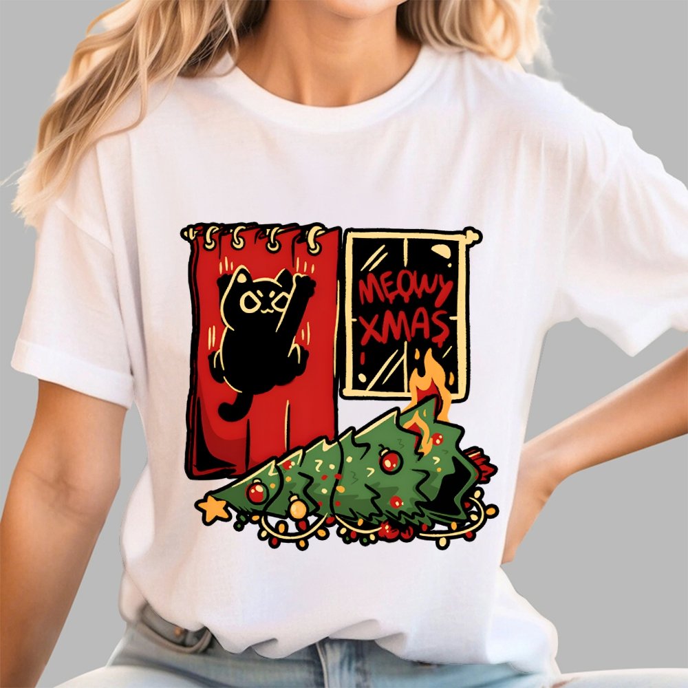 Meowy Xmas Cat Geek T-Shirt